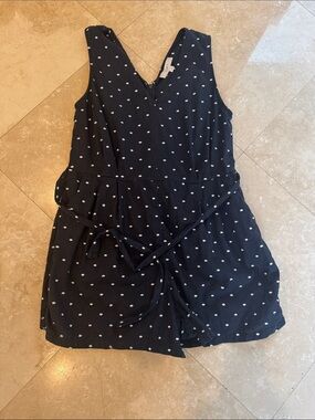 LOFT Navy Blue Polka Dot Sleeveless Romper